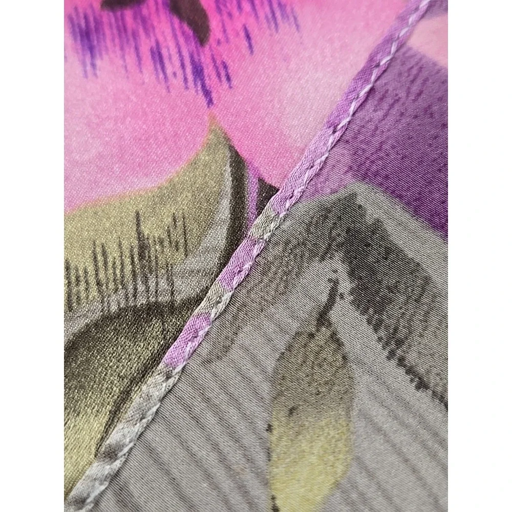 Silk Chiffon Scarf Floral Rolled Green Lavender Pink‎ 39